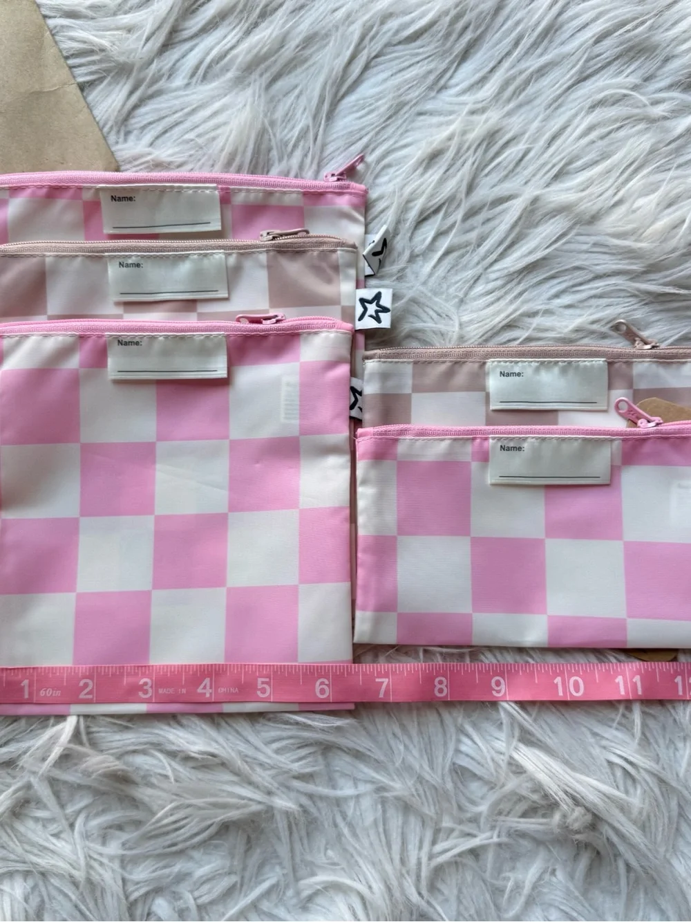 Tiny Twinkle Reusable Snack Bags 5 Piece Set Pink Checkered Zip Pouches
